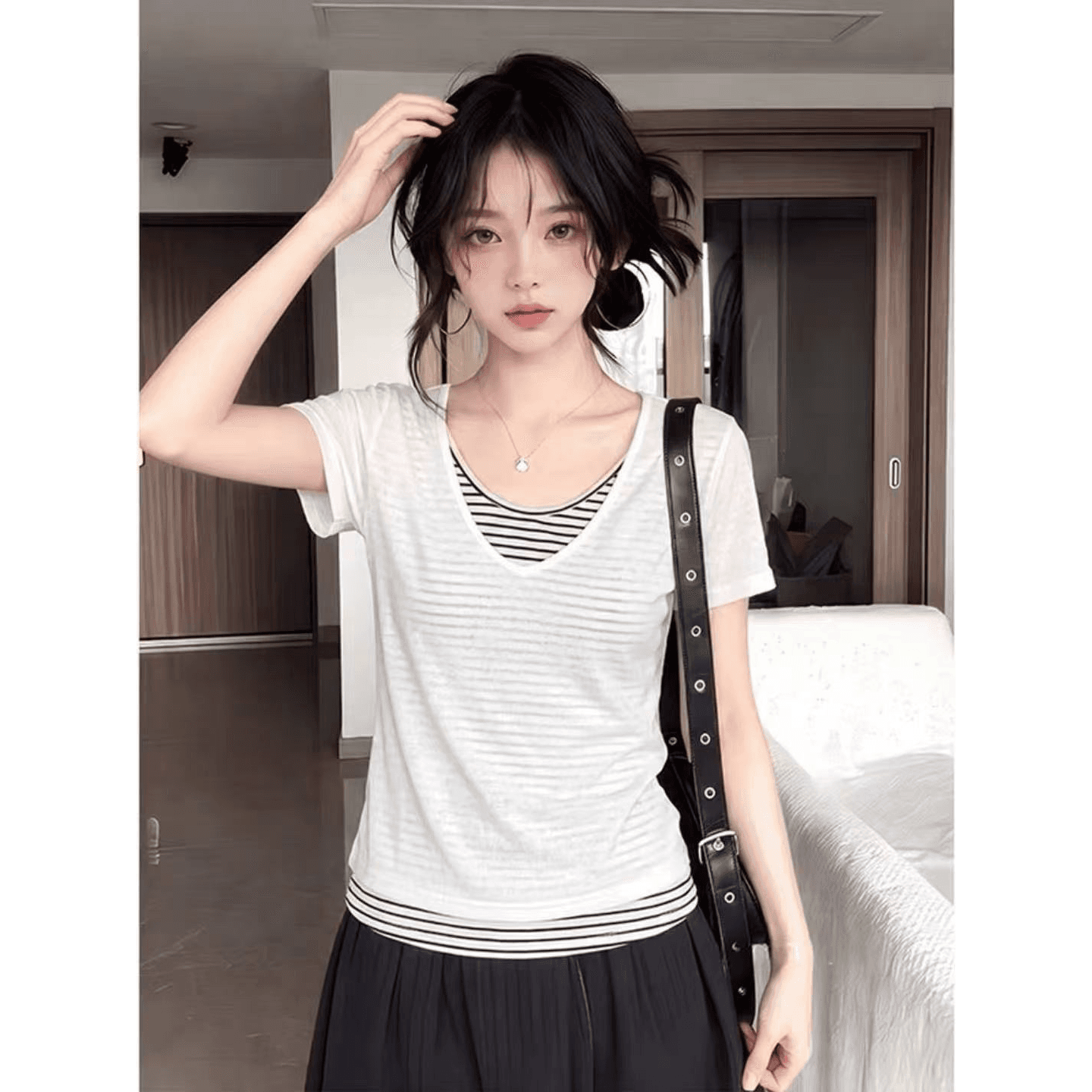 광저우 원단 반팔 티셔츠 여성 이미지 5