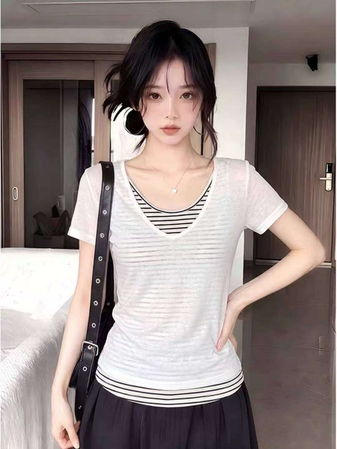 광저우 원단 반팔 티셔츠 여성 상세 이미지 2