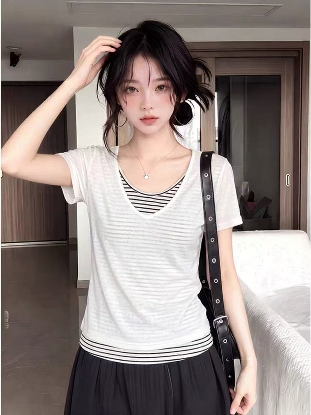 광저우 원단 반팔 티셔츠 여성 상세 이미지 5
