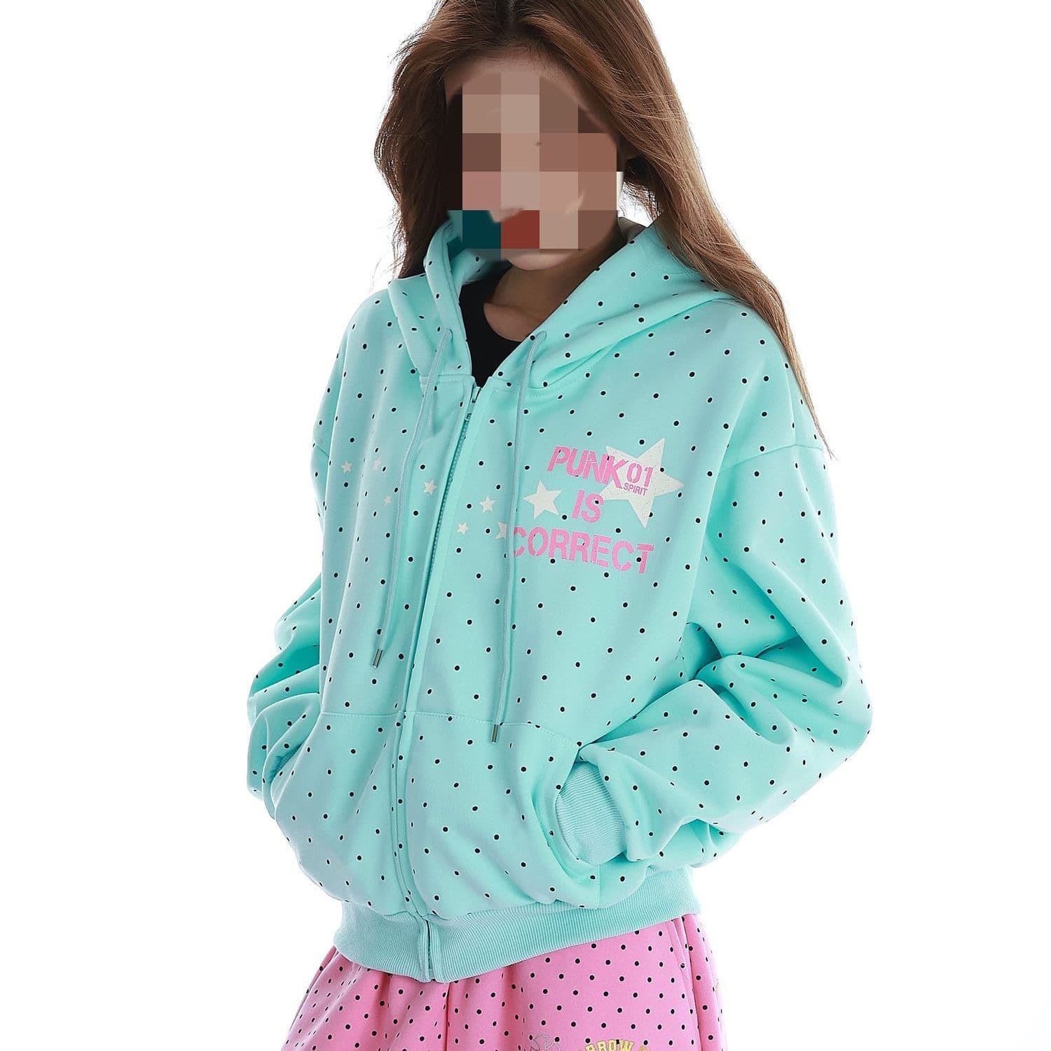 느긋한 레트로 도트 무늬 별 알파벳 후드티 봄 가을 아메리칸 오픈 가디건 지퍼 캐주얼 프린트 루즈핏 후드 재킷 이미지 5