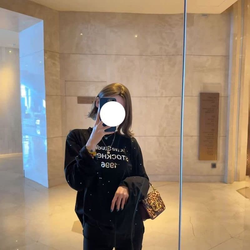 원본 원단 눈꽃 면 65 면 긴팔 티셔츠 여성 핫픽스 알파벳 프린트 루즈핏 자외선 차단 맨위 이미지 4