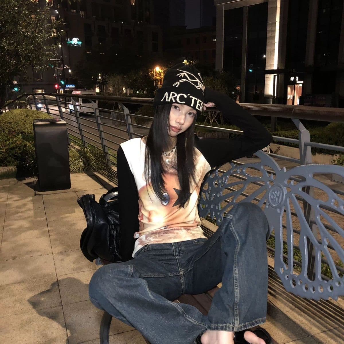 가을 아메리칸 핫걸 펑크 오리지널 디자인 프린트 이문화 프린트 긴팔 티셔츠 몸매 가꾸기 슬림해 보이는 맨위 ins