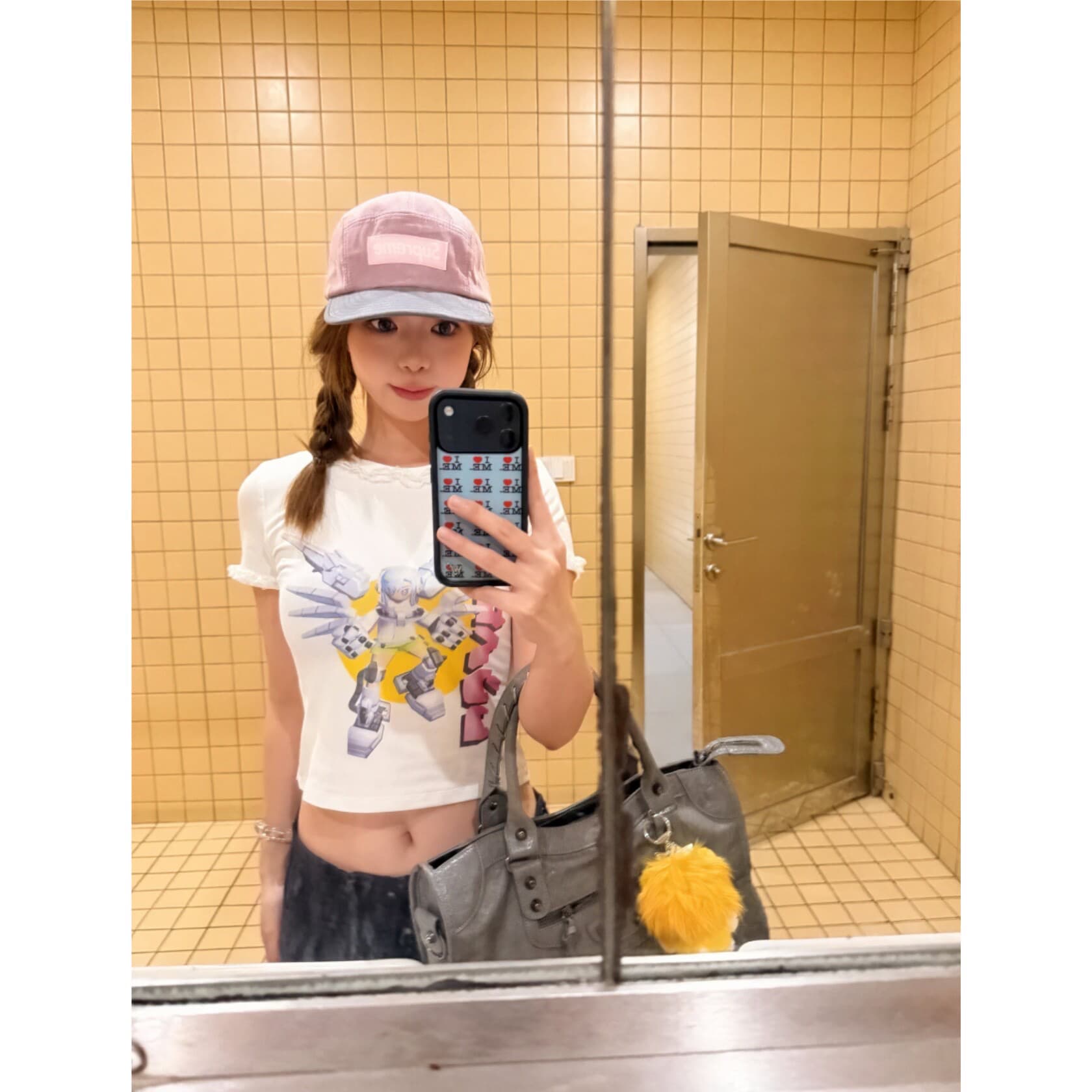 아메리칸 순면 핫걸 쇼트 스타일 라운드 넥 프린트 반팔 티셔츠 이미지 3