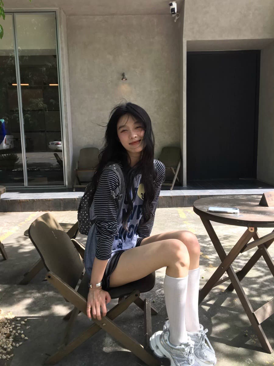 220 그램 순면 원본 컬러 짜임 스트라이프 패치워크 긴팔 티셔츠 상세 이미지 3