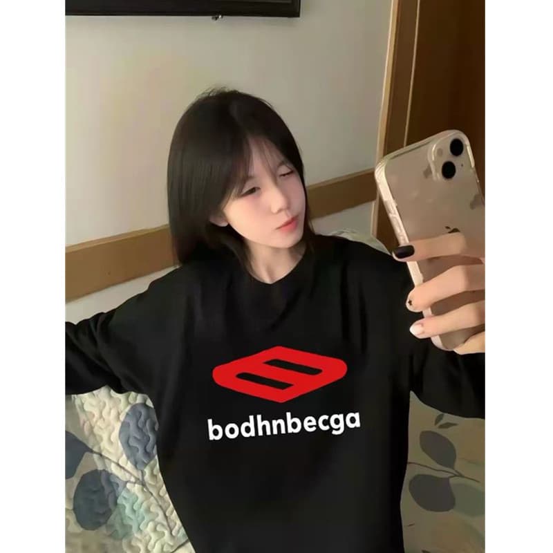 원본 것 순면 200그램 프린트 루즈핏 만나는 손 소매 뭉치 구두 긴팔 티셔츠 상세 이미지 2