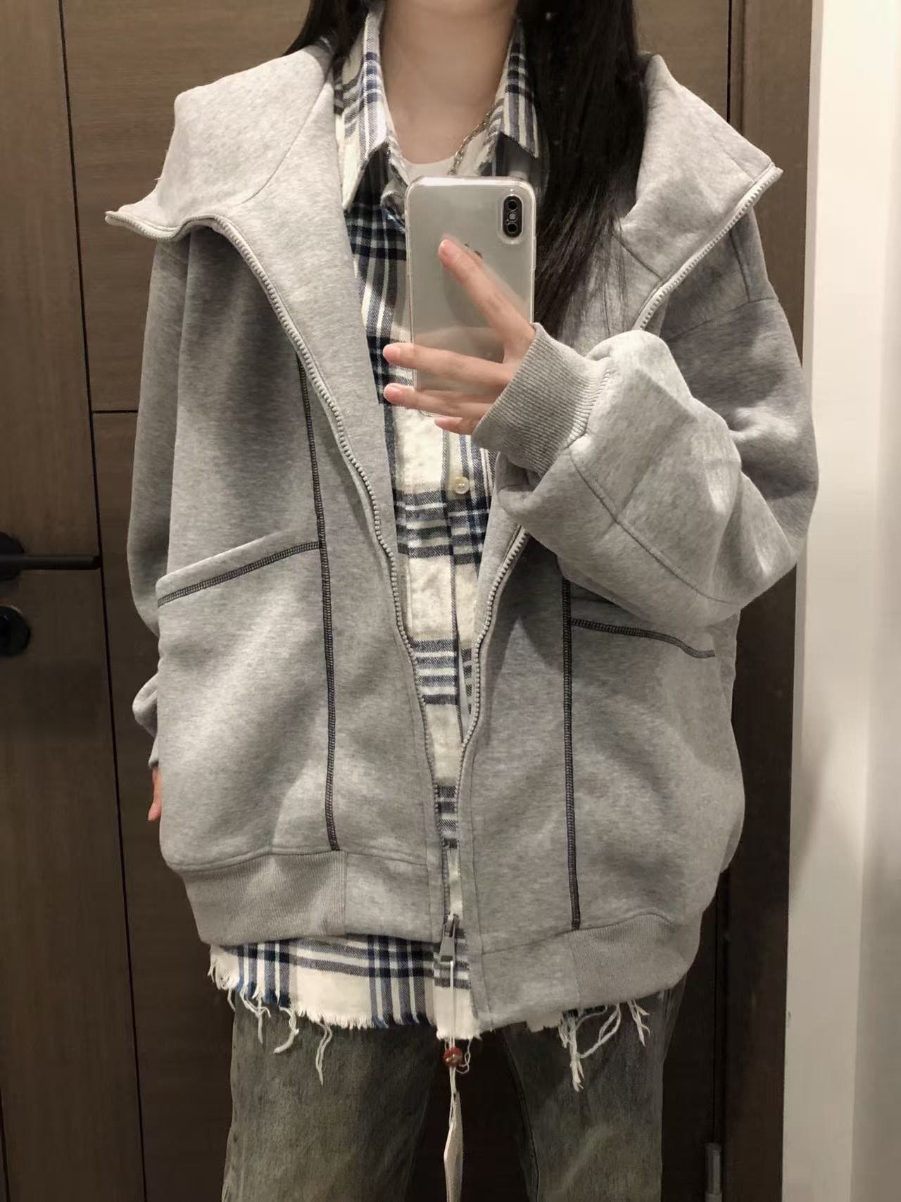 얇은 스타일 털이 있는 원본 분할 명중 인터넷 이후 패키지 칼라 순수한 Mianhua 면 복합 재킷 후드티 이미지 3