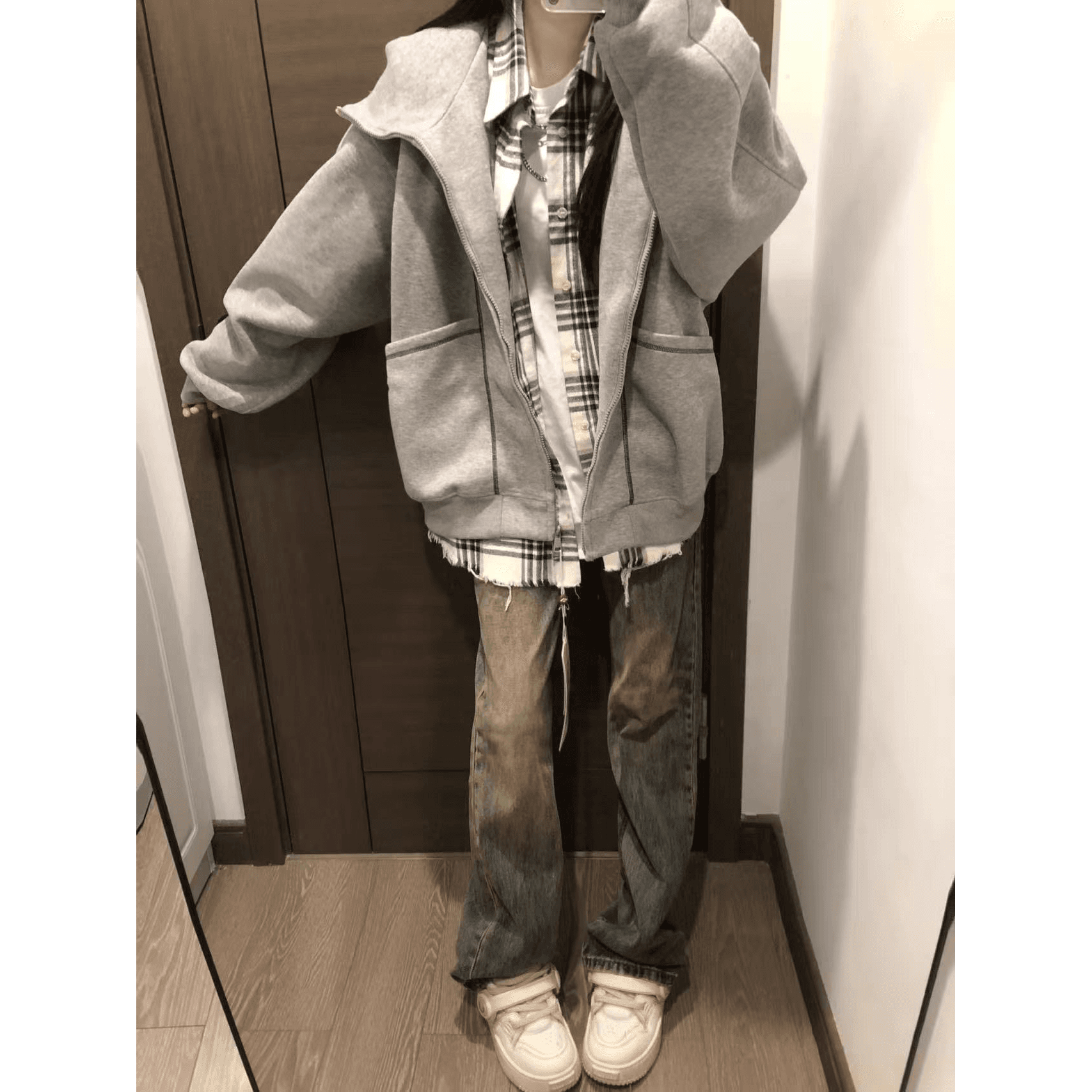 얇은 스타일 털이 있는 원본 분할 명중 인터넷 이후 패키지 칼라 순수한 Mianhua 면 복합 재킷 후드티 이미지 5