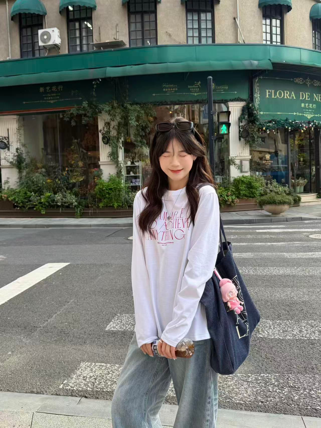 한 부서 순면 이후 패키지 칼라 라운드 넥 긴팔 루즈핏 프린트 티셔츠 상세 이미지 3