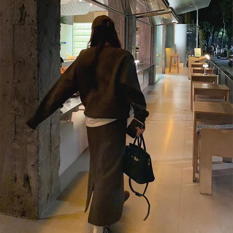 항구 바람 작은 대중 다용도 루즈핏 풀오버 스웨트셔츠 캐주얼 반신 스커트 패션 투피스 세트 상세 이미지 3