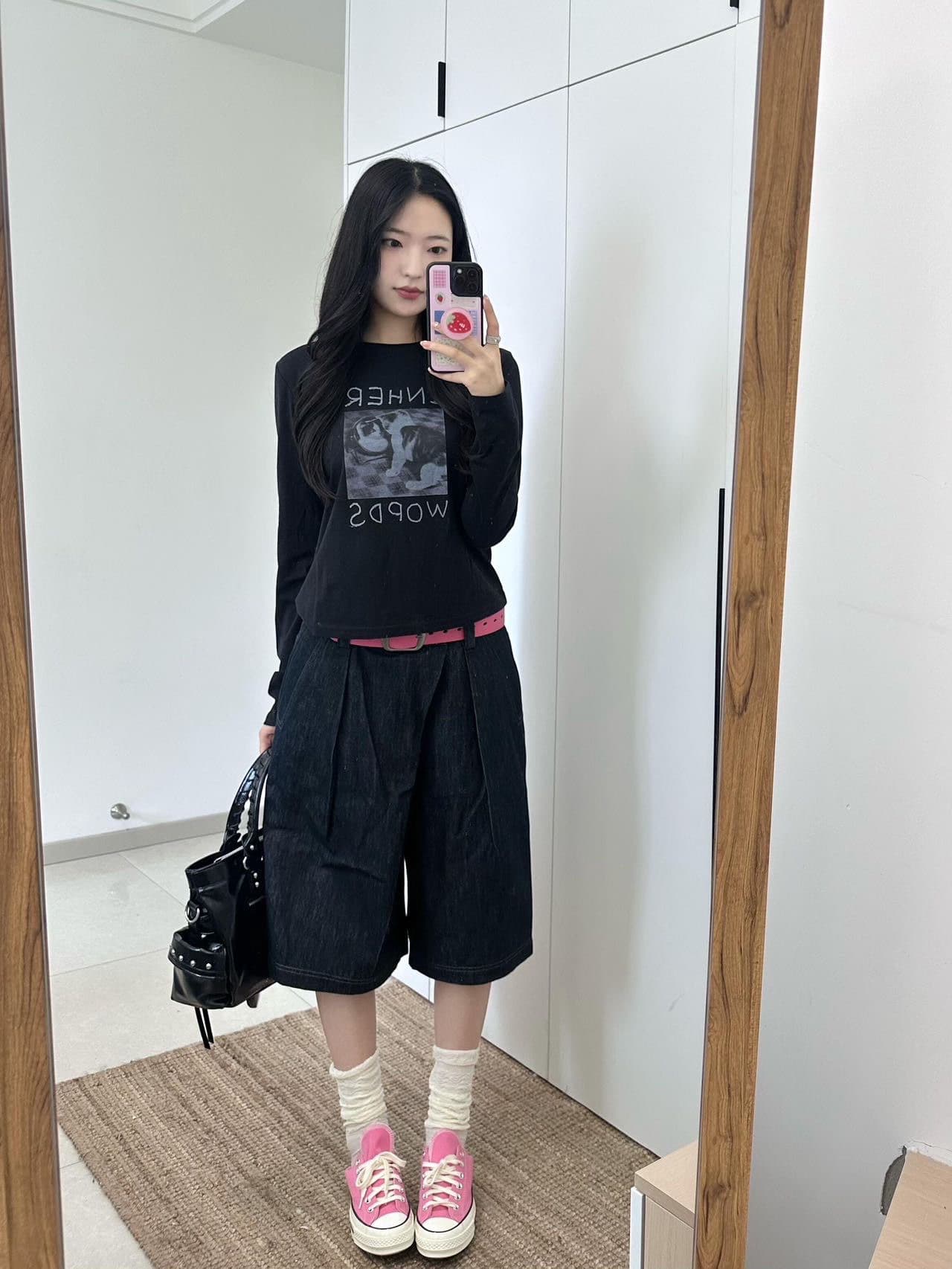 원본 것 순면 220 그램 40 음식 털 느낌 몸매 가꾸기 허리 수축 프린트 라운드 칼라 긴팔 티셔츠 이미지 4