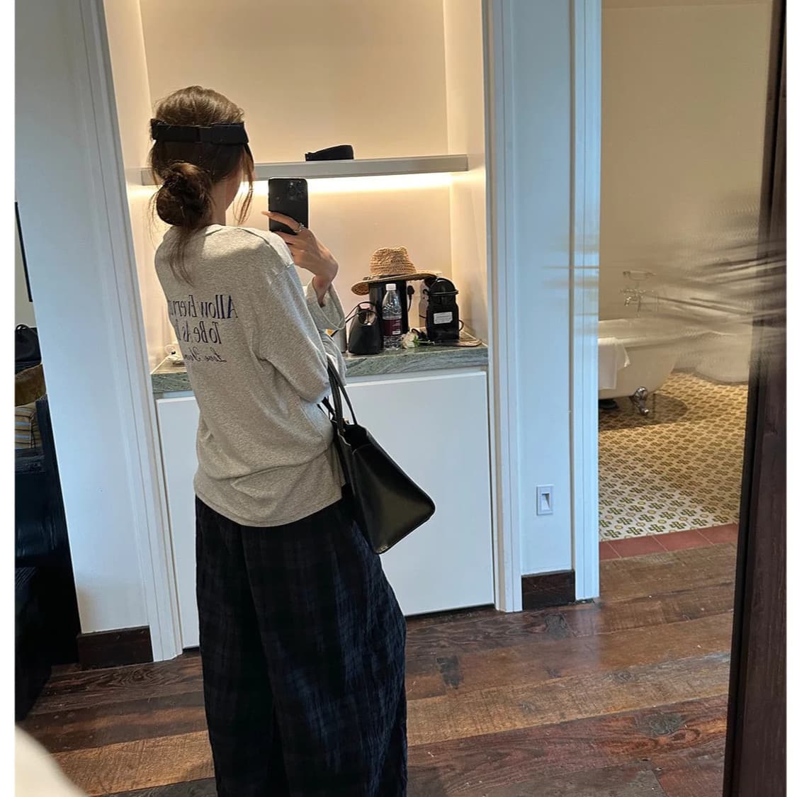 후아 면 복합 프린트 라운드 넥 후드티 여성 얇은 스타일 털이 있는