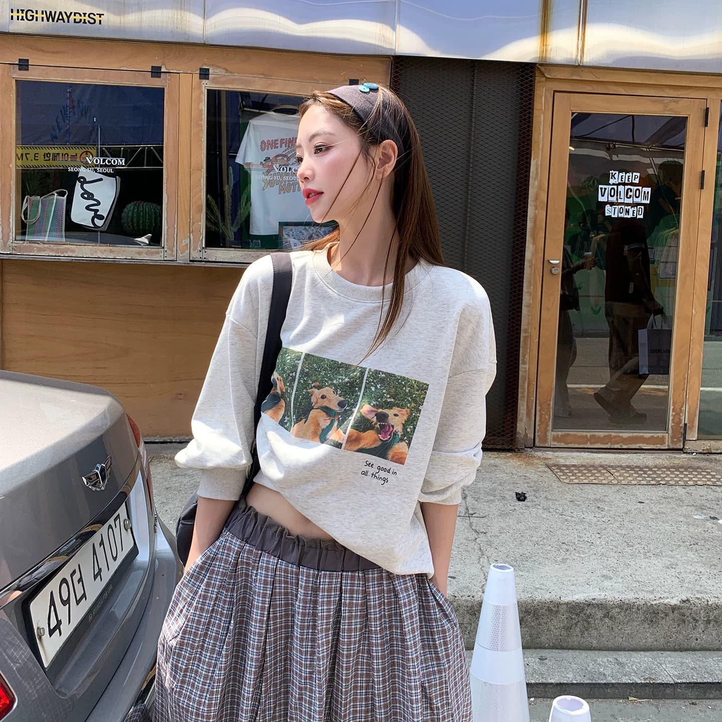 후아 면 복합 프린트 라운드 넥 후드티 여성 얇은 스타일 털이 있는 이미지 2