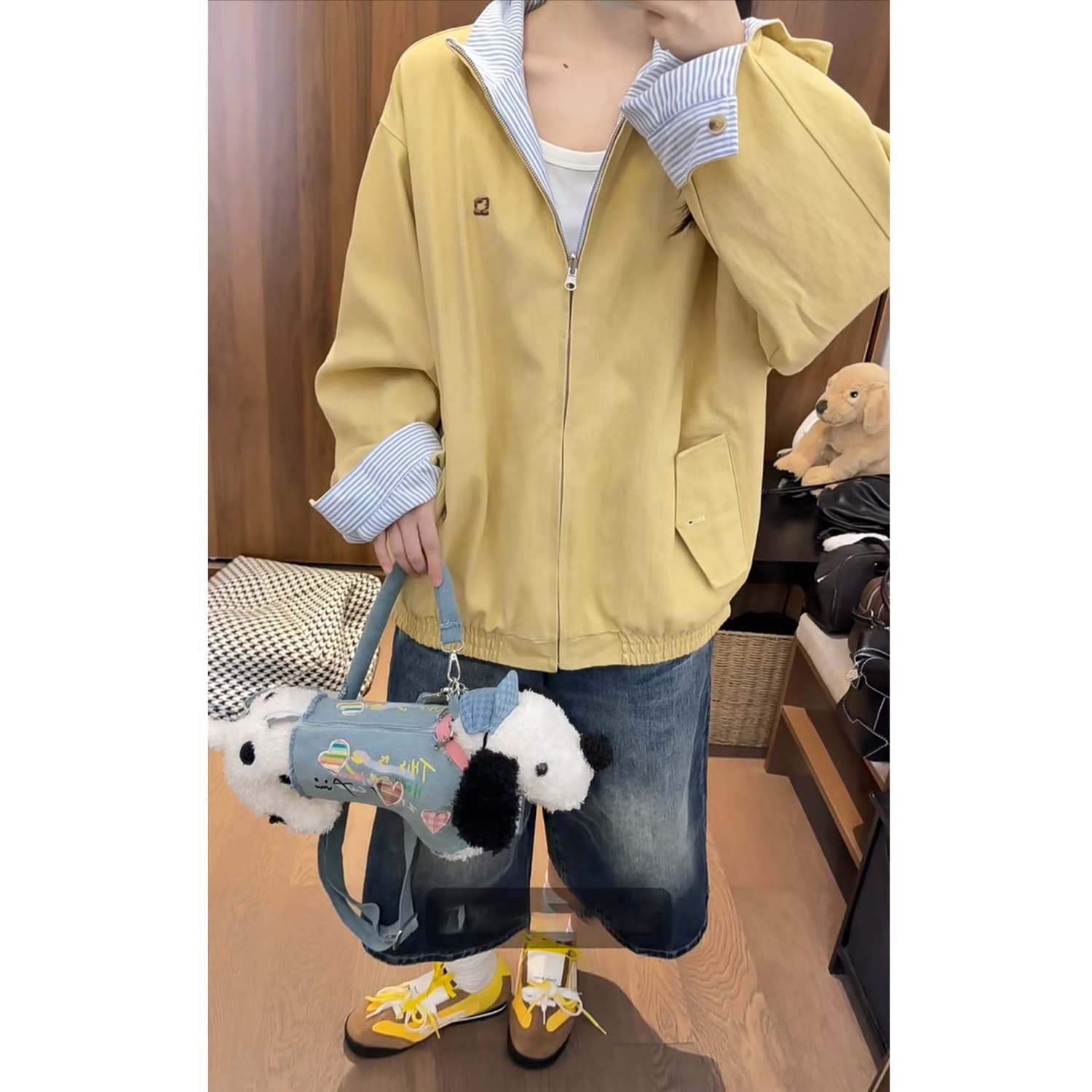 좋은 품질 원본 올린 사람 : 에디션 양면 착용 자수 바나나 황색 재킷 재킷 남녀 루즈핏 캐주얼 맨위