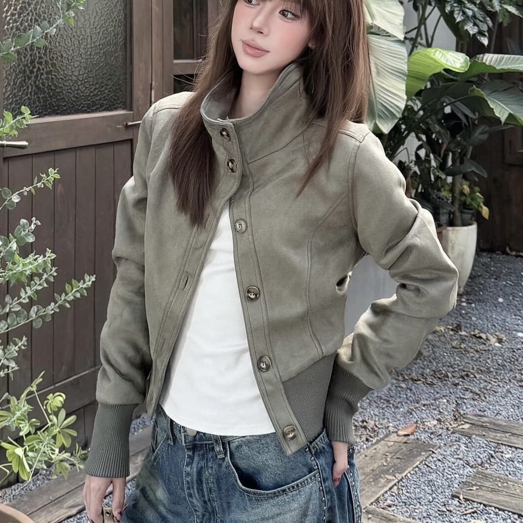 원본 올린 사람 : 에디션 스웨이드 원단 있음 자수 표준 스탠드 칼라 스웨이드 질감 재킷 여성 상세 이미지 1