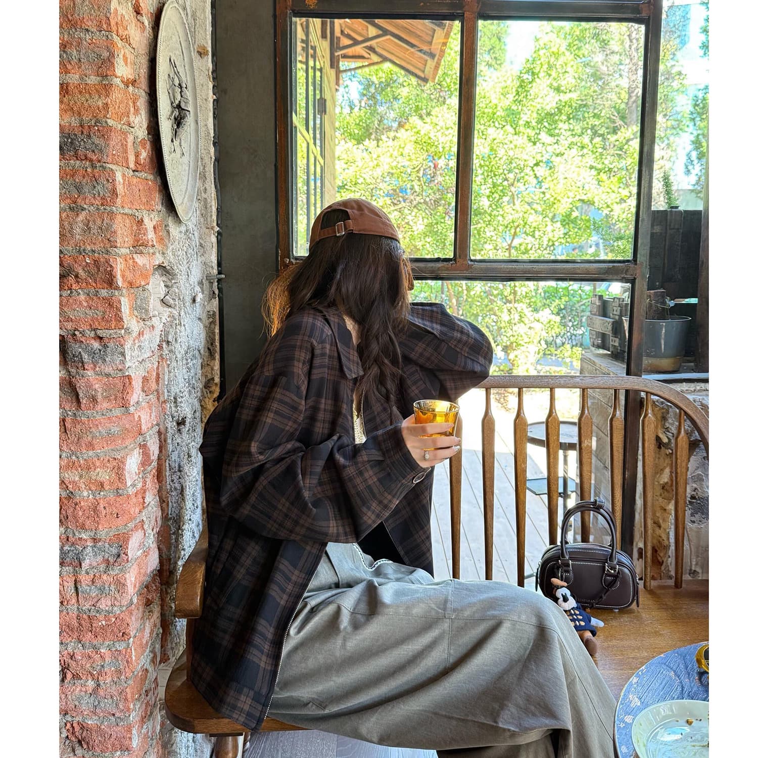 좋은 품질 원본 올린 사람 : 에디션 원본 체크무늬 브라운 블랙 체크무늬 재킷 여성 코트 봄 가을 체크무늬 맨위 이미지 5