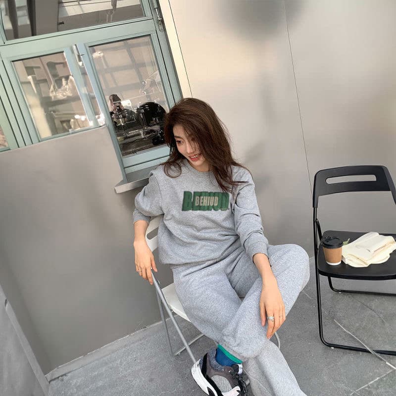 캐주얼 스포츠 슈트 여성 트렌드 긴팔 긴 바지 가을 겨울 털이 있는 얇은 스타일 캐주얼 한국 스타일 세트 이미지 4
