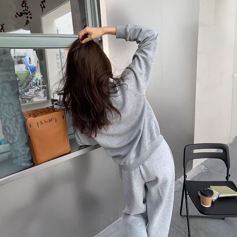 캐주얼 스포츠 슈트 여성 트렌드 긴팔 긴 바지 가을 겨울 털이 있는 얇은 스타일 캐주얼 한국 스타일 세트 상세 이미지 5