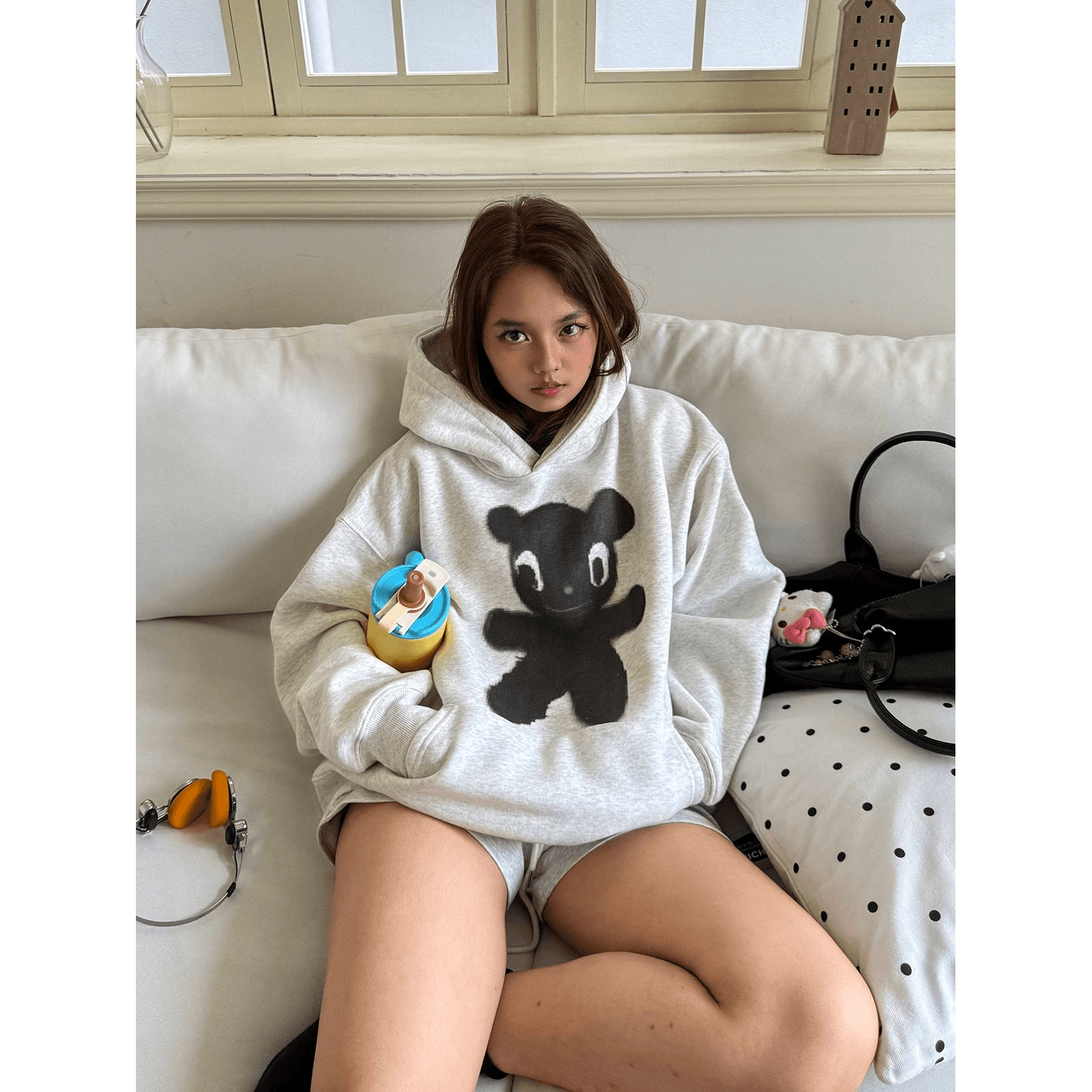 후아 면 복합 없음 모자 로프 있음 주머니 후드 티 스웨터 여성 얇은 스타일 털이 있는 이미지 5