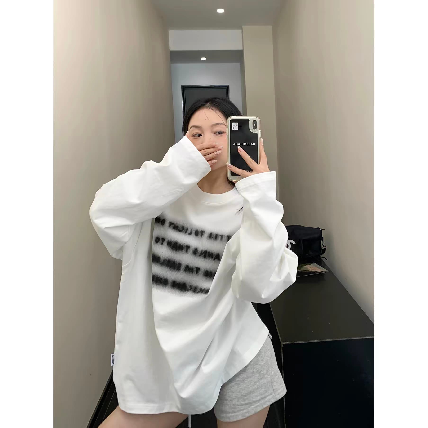 봄 아메리칸 캐주얼 알파벳 프린트 느슨함 센스 느긋한 긴팔 티셔츠 여성 oversize 순면 맨위 상세 이미지 5