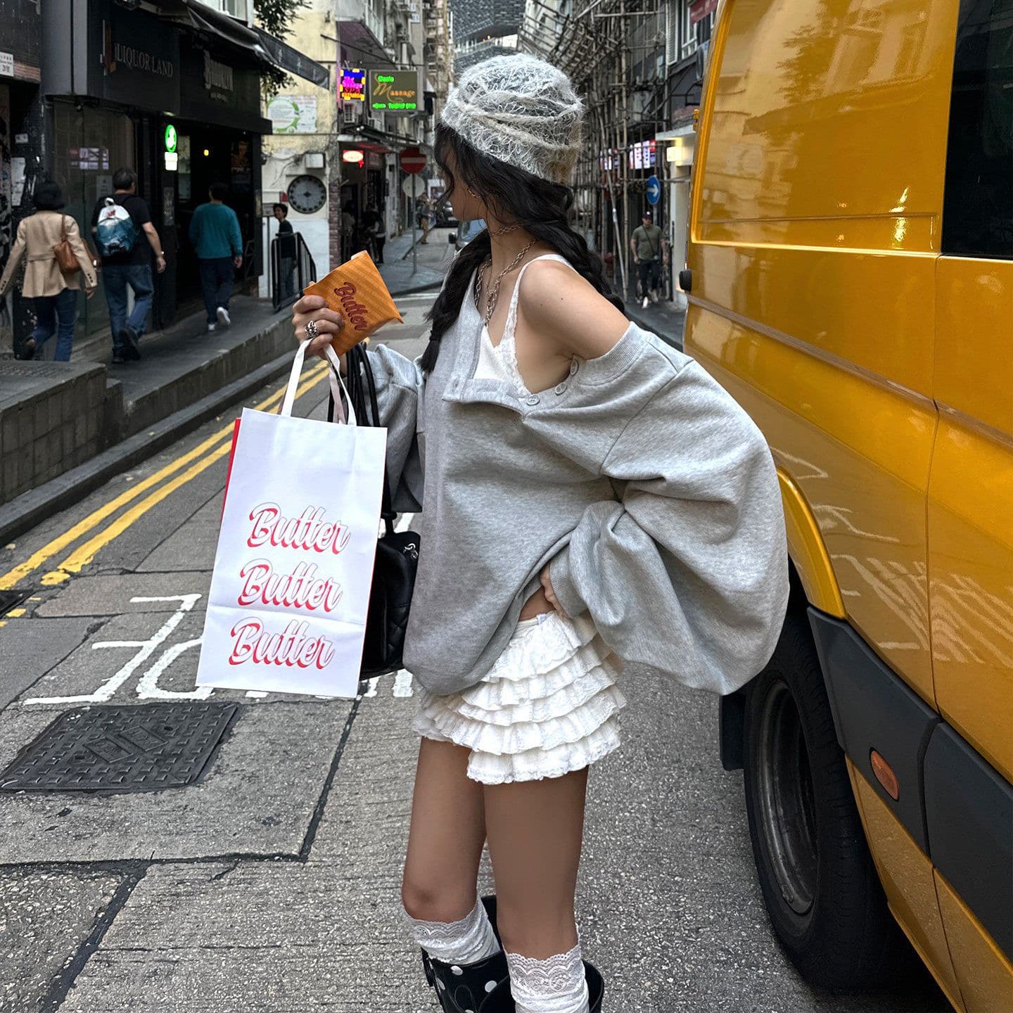 안개 모두 팬 추적 회색 비스듬한 어깨 후드티 여성 얇은 스타일 봄 루즈핏 느긋한 바람 긴팔 맨위 상세 이미지 8