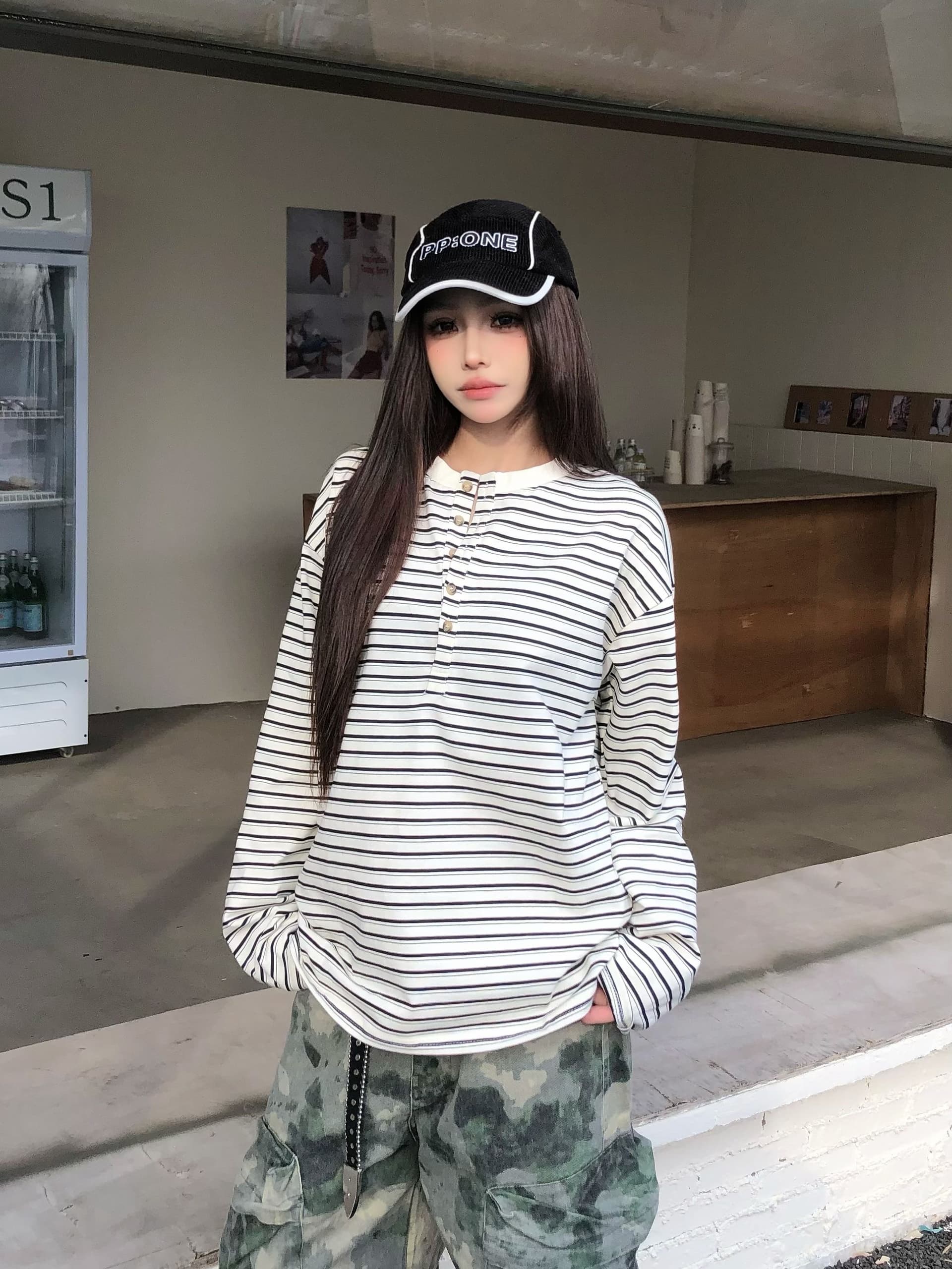원본 원단 240 그램 조수 브랜드 더블 실 고급 빗질된 면 스트라이프 라운드 넥 긴팔 티셔츠 여성