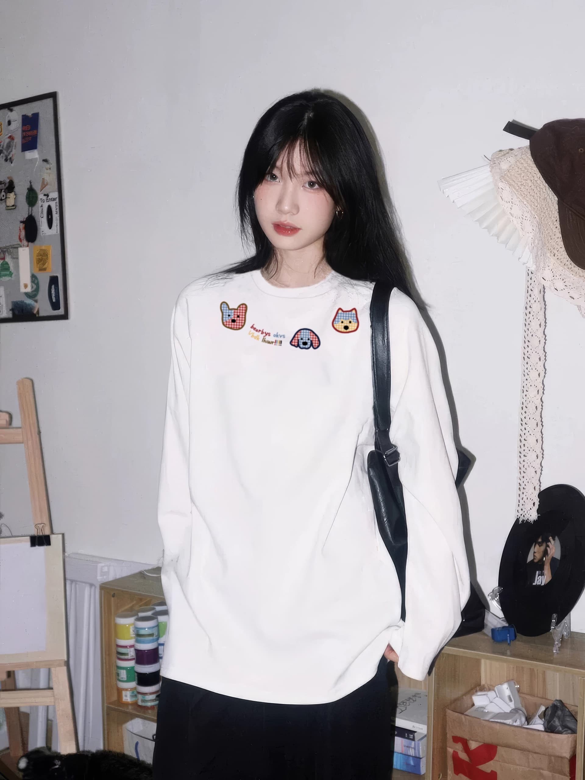 21 순면 210 그램 가을 의상 긴팔 티셔츠 여성 루즈핏 맨위 상세 이미지 5