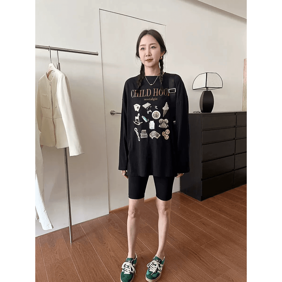 21 순면 210 그램 가을 의상 긴팔 티셔츠 여성 루즈핏 맨위 이미지 5