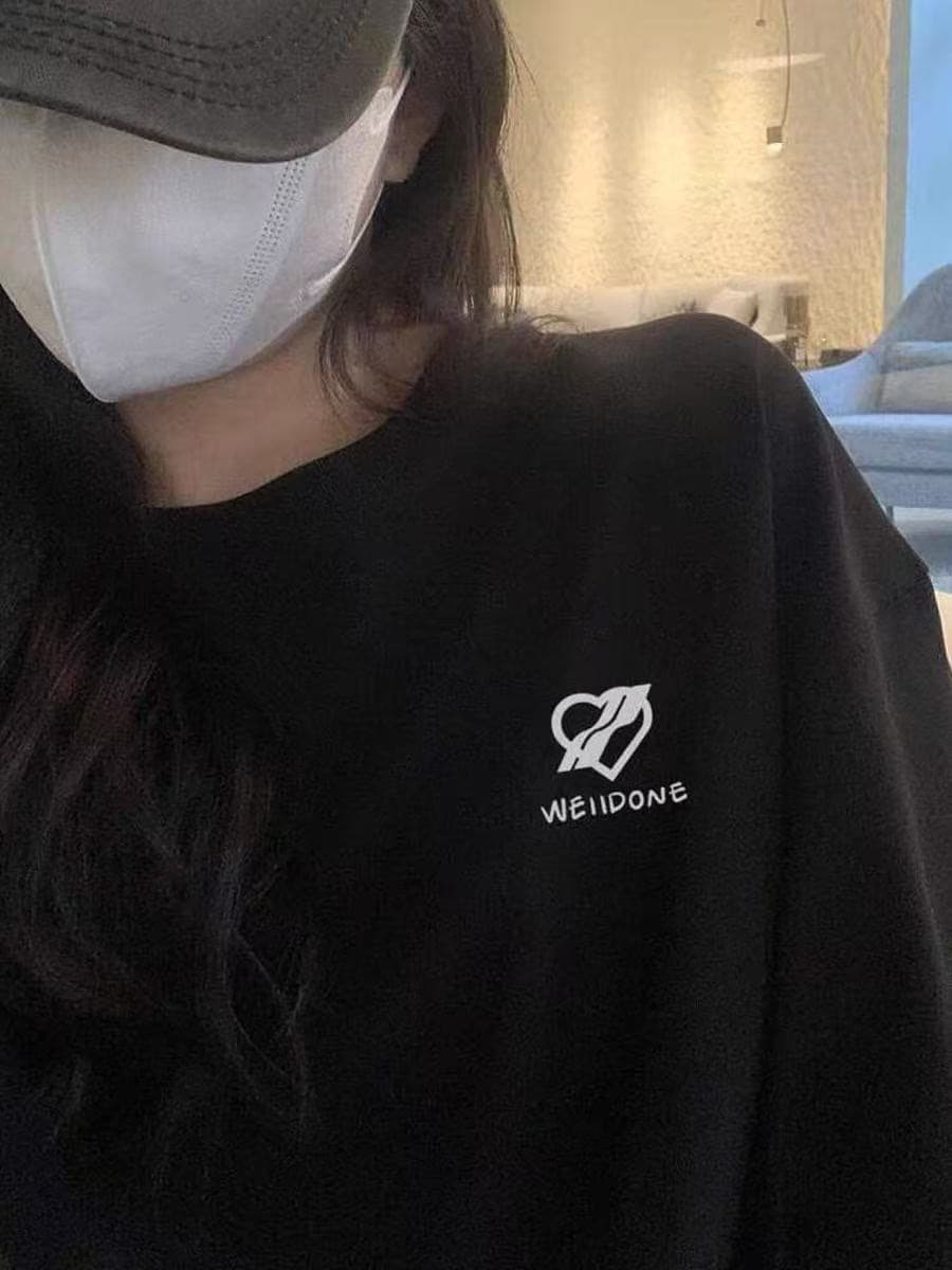 높은 품질 순면 200그램 21 빗질하다 정밀 프린트 가을 루즈핏 긴팔 티셔츠 여성 이미지 3