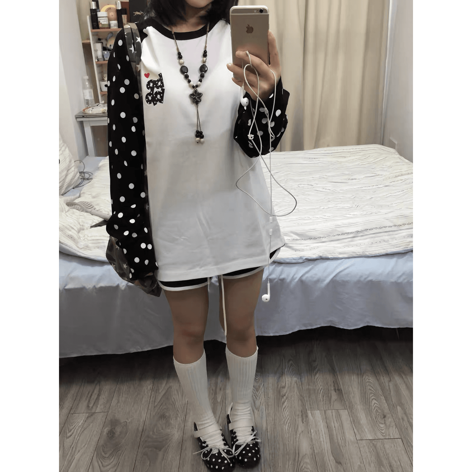 좋은 품질 비 압력 그림 19 지점 220 그램 순면 긴팔 티셔츠 여성 이미지 5