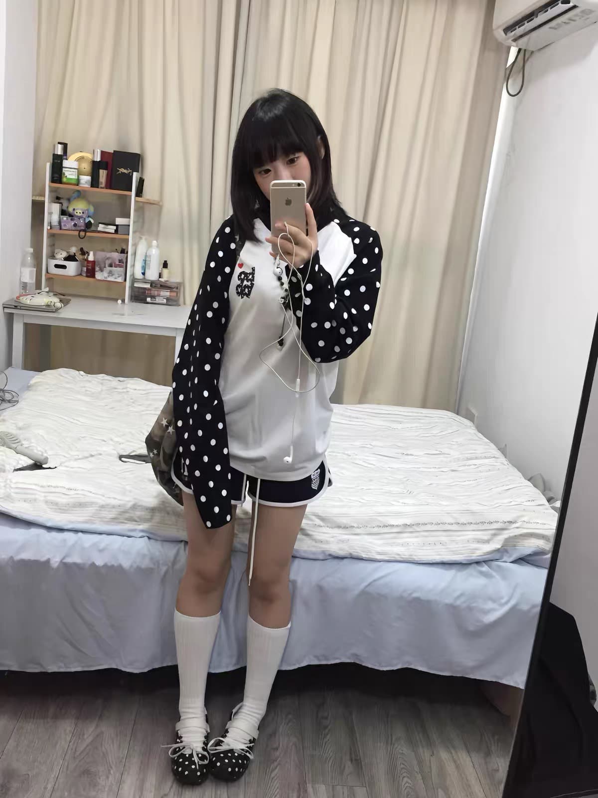 좋은 품질 비 압력 그림 19 지점 220 그램 순면 긴팔 티셔츠 여성 상세 이미지 3