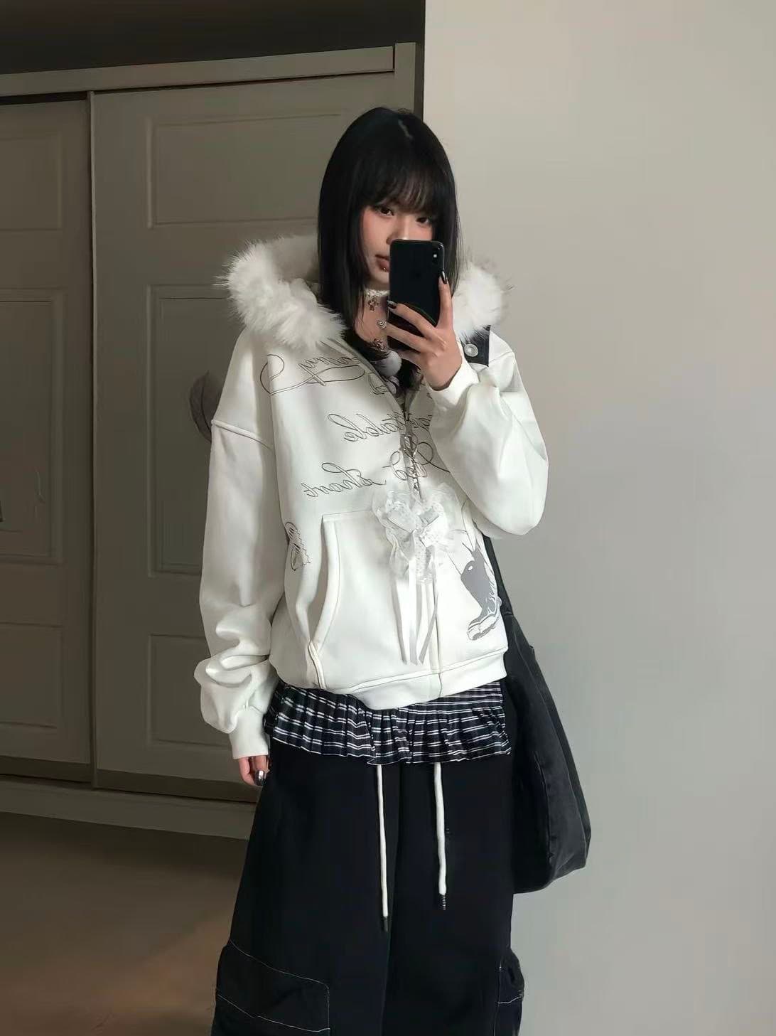 있음 선적 얇은 스타일 원본 솜씨 아니요 해체 모피 칼라 순수한 Mianhua 면 후드 티 스웨터 이미지 2