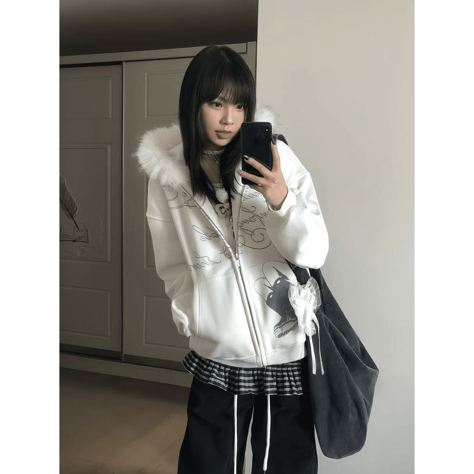 있음 선적 얇은 스타일 원본 솜씨 아니요 해체 모피 칼라 순수한 Mianhua 면 후드 티 스웨터 이미지 5