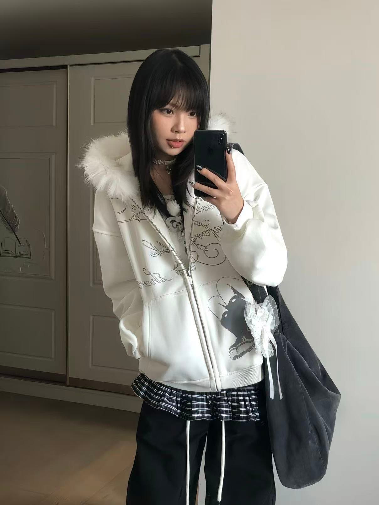 있음 선적 얇은 스타일 원본 솜씨 아니요 해체 모피 칼라 순수한 Mianhua 면 후드 티 스웨터 상세 이미지 5