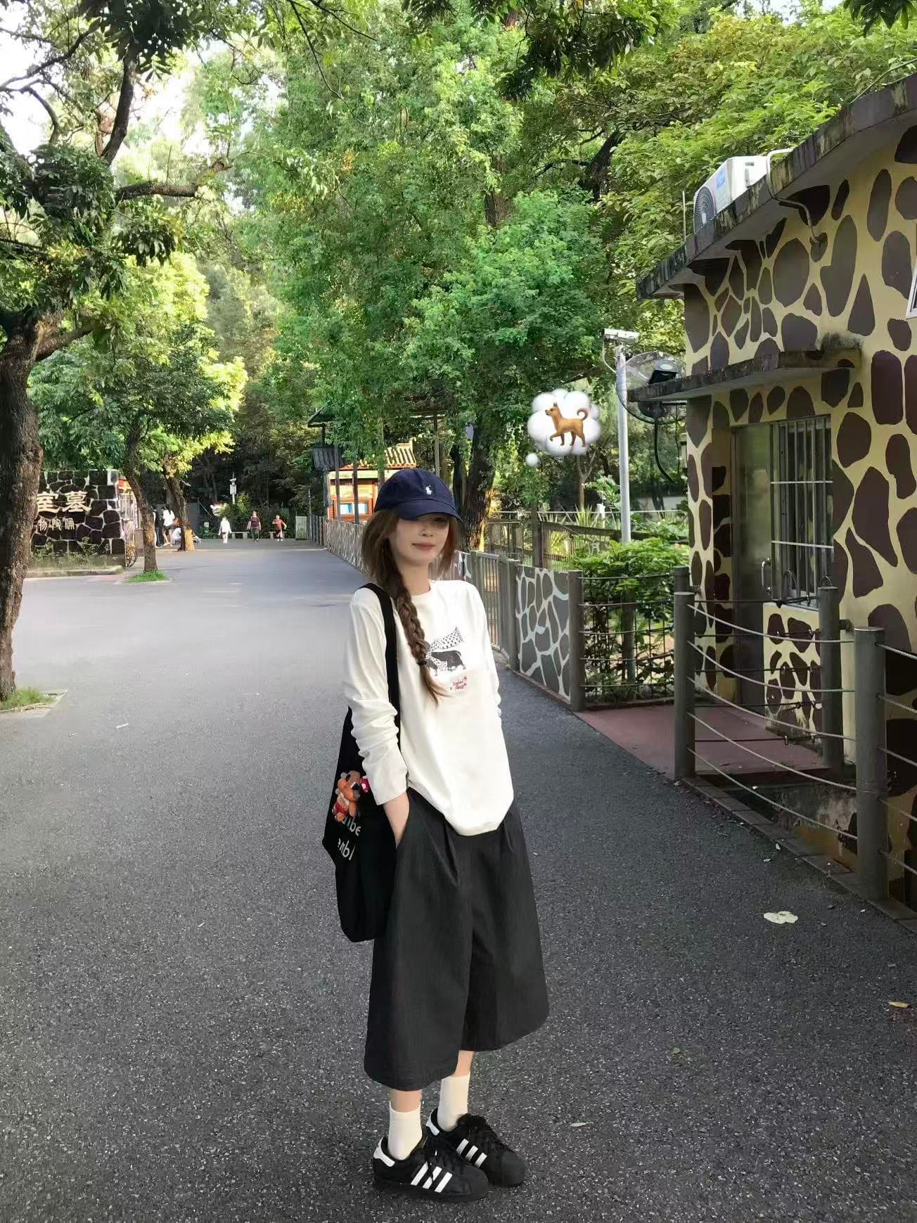 높은 품질 순면 200그램 21 빗질하다 정밀 프린트 가을 루즈핏 긴팔 티셔츠 여성 이미지 2