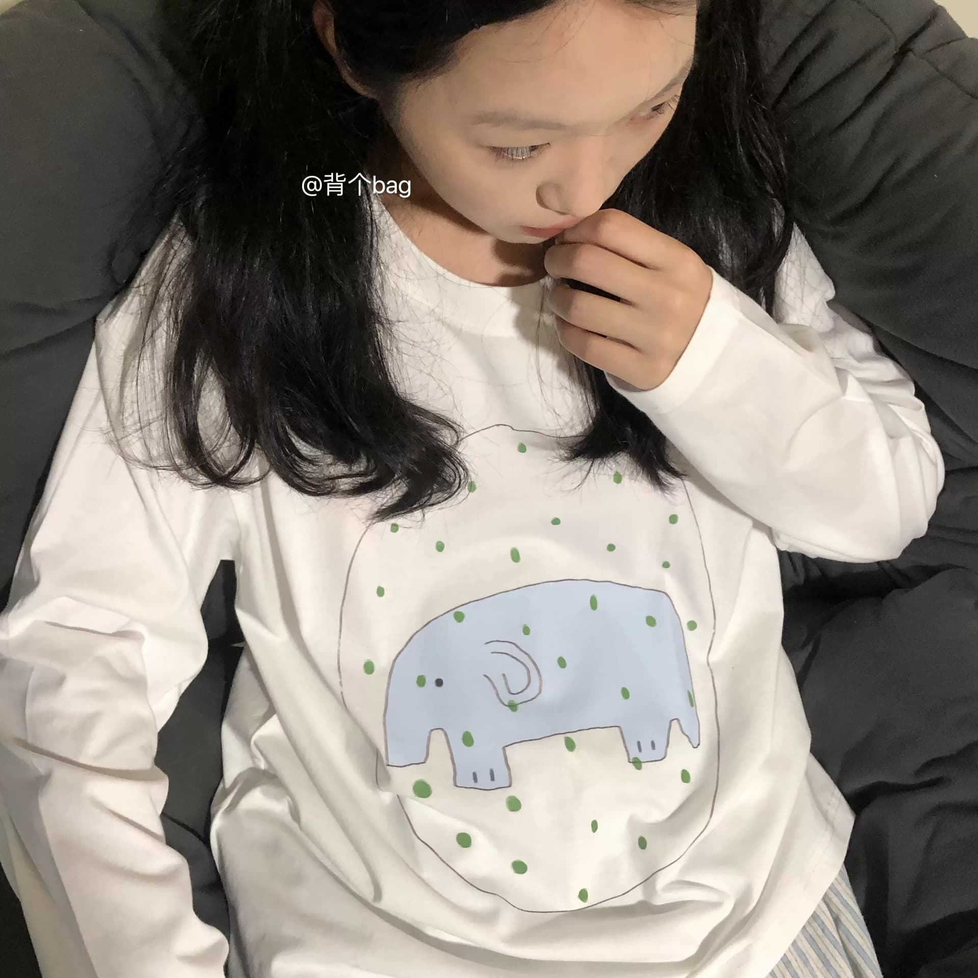 높은 품질 순면 200그램 21 빗질하다 정밀 프린트 가을 루즈핏 긴팔 티셔츠 여성 이미지 2