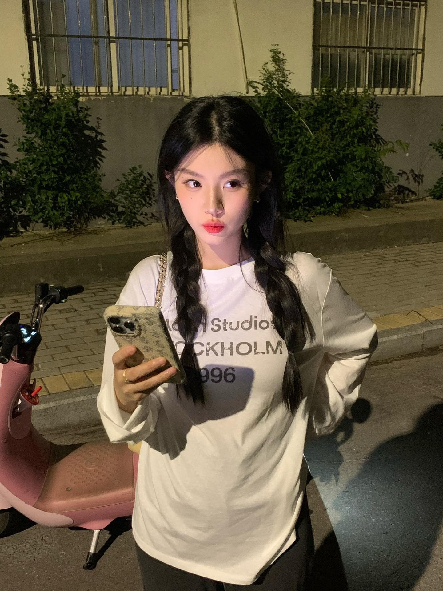 높은 품질 순면 200그램 21 빗질하다 정밀 프린트 가을 루즈핏 긴팔 티셔츠 여성 상세 이미지 1
