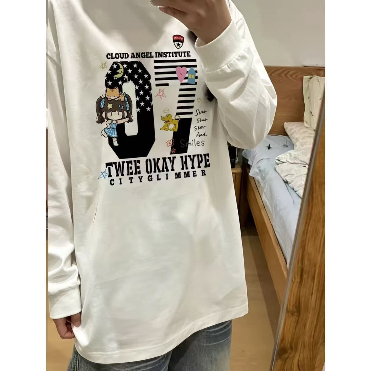 원본 것 순면 200그램 21 음식 털 느낌 프린트 루즈핏 만나는 손 소매 뭉치 구두 긴팔 이미지 4