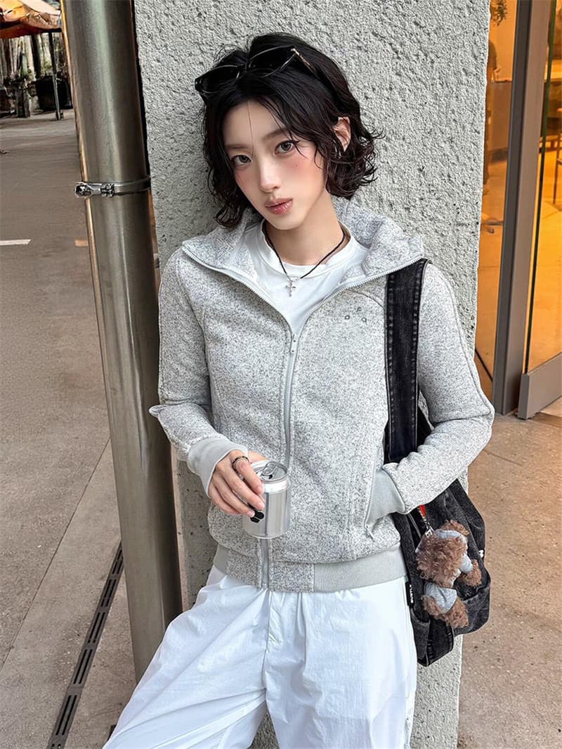 순수한 Mianhua 면 후드 티 스웨터 여성 가을 오픈 가디건 몸매 가꾸기 쇼트 스타일 재킷 맨위 털이 있는