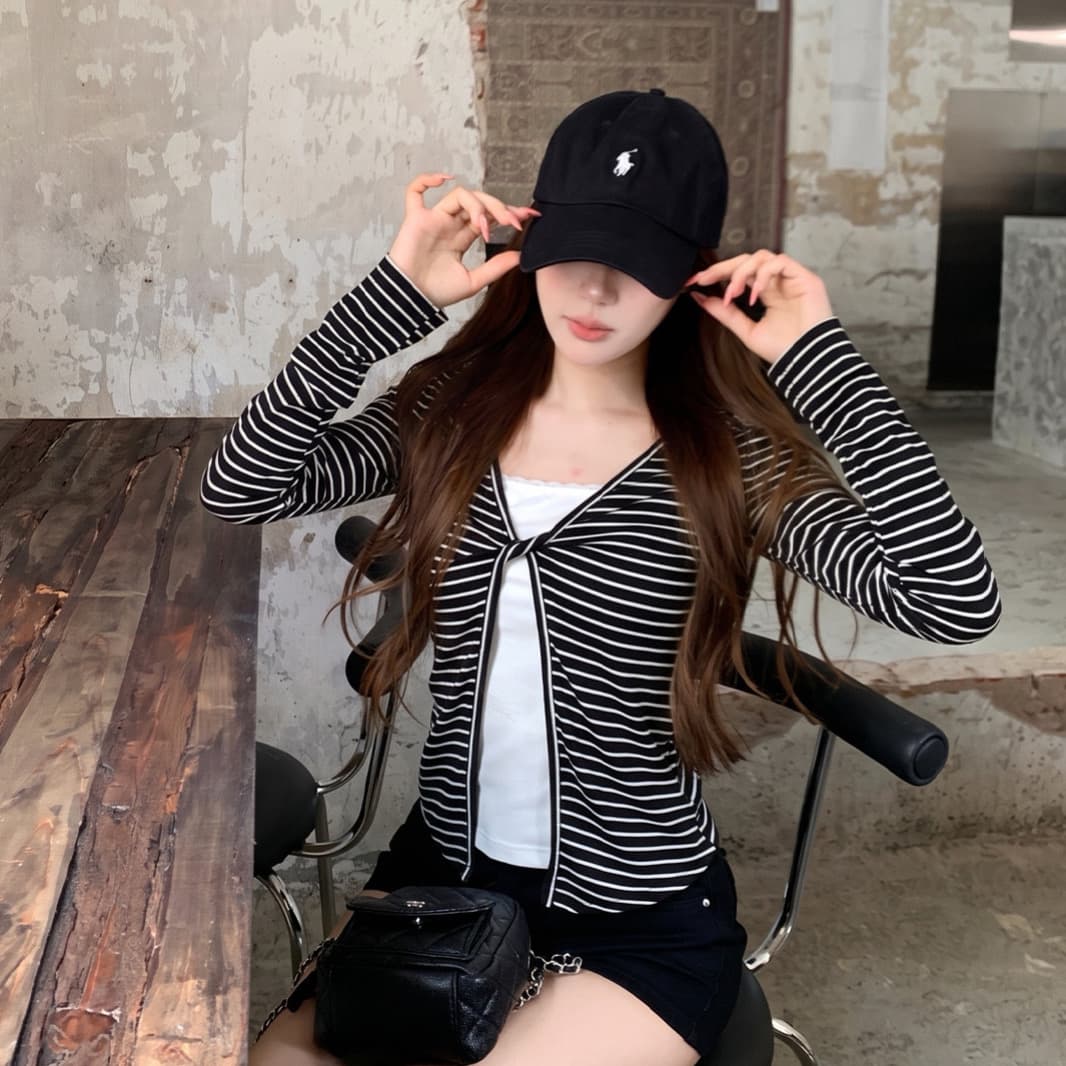 주간 실크 리브 삽입 색상 사람들 면 이른 가을 페이크 레이어드 긴팔 티셔츠 여성 몸매 가꾸기 슬림해 보이는 맨위 상세 이미지 1