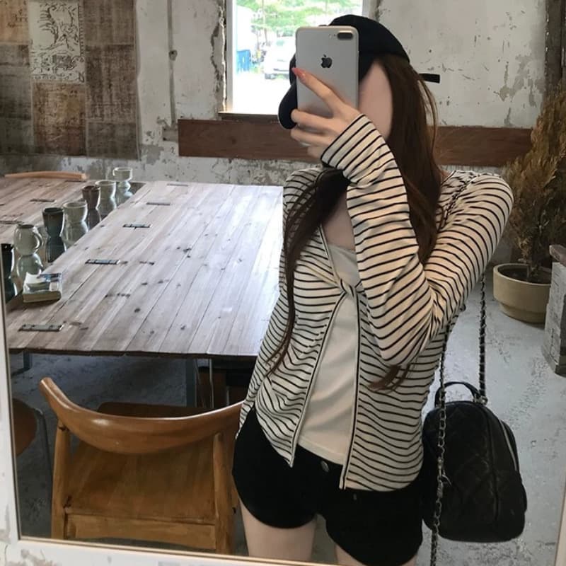 주간 실크 리브 삽입 색상 사람들 면 이른 가을 페이크 레이어드 긴팔 티셔츠 여성 몸매 가꾸기 슬림해 보이는 맨위 상세 이미지 2