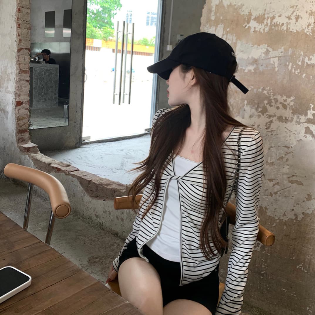 주간 실크 리브 삽입 색상 사람들 면 이른 가을 페이크 레이어드 긴팔 티셔츠 여성 몸매 가꾸기 슬림해 보이는 맨위 상세 이미지 3