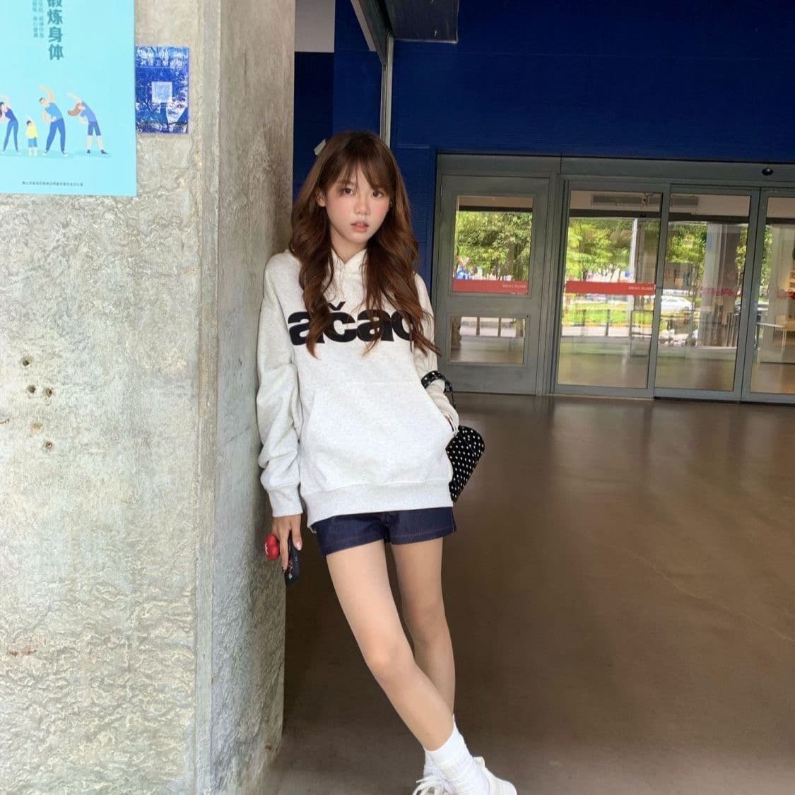 후아 면 복합 없음 모자 로프 있음 주머니 후드 티 스웨터 여성 얇은 스타일 털이 있는 이미지 2