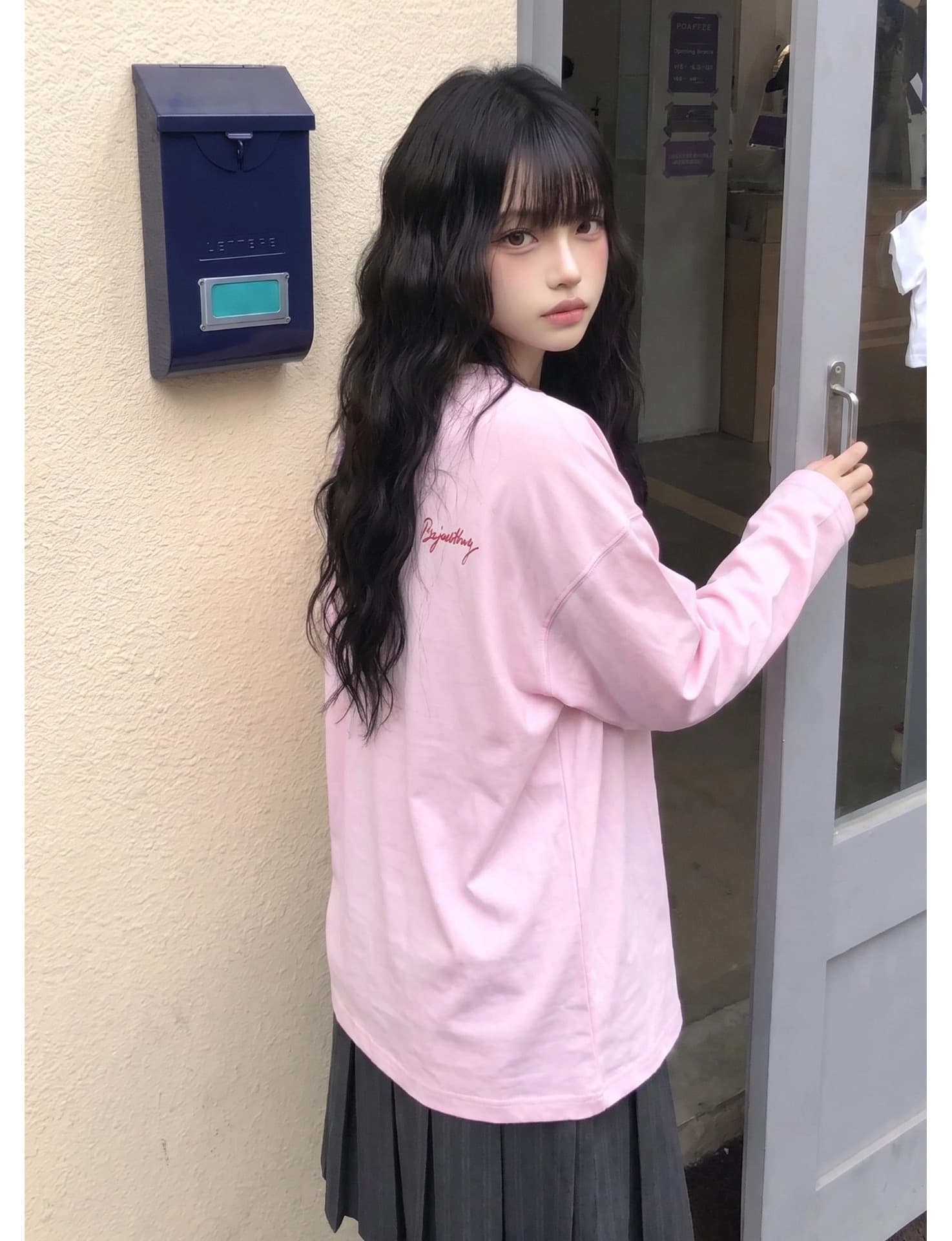 포밍 압력 라인 19 지점 220 그램 순면 긴팔 티셔츠 여성 이미지 3