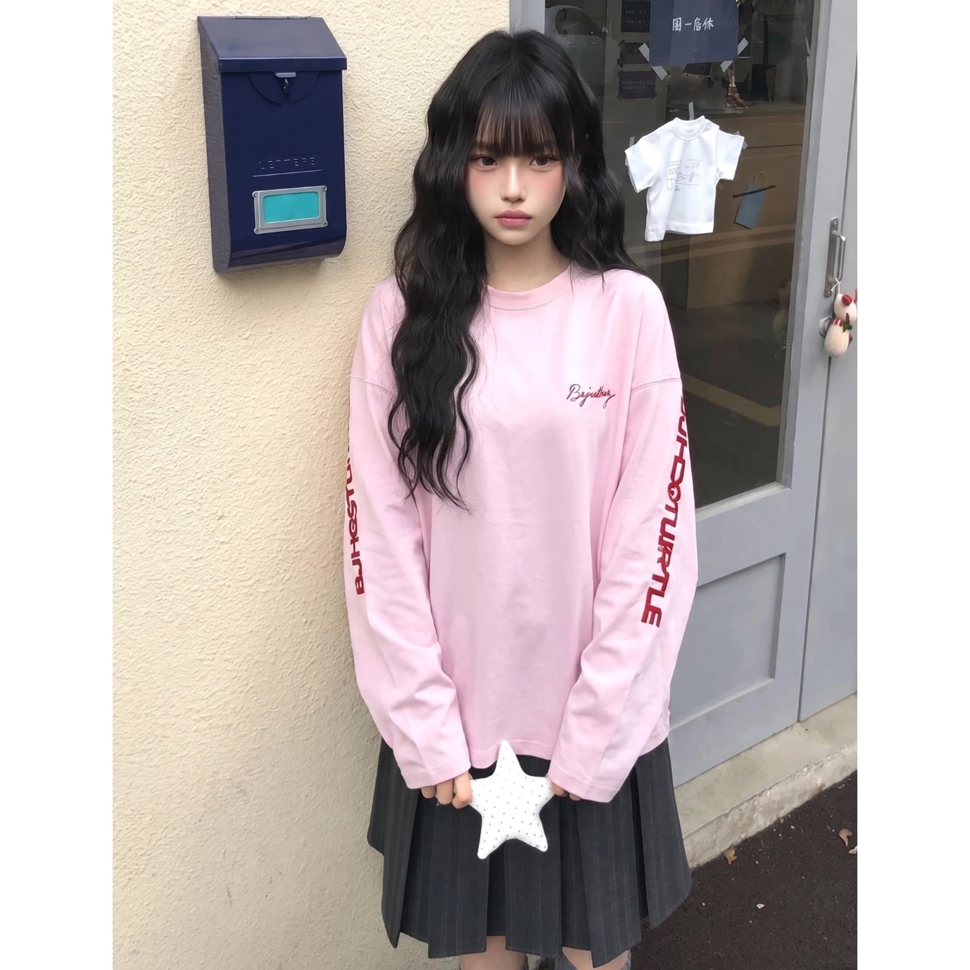 포밍 압력 라인 19 지점 220 그램 순면 긴팔 티셔츠 여성 이미지 5