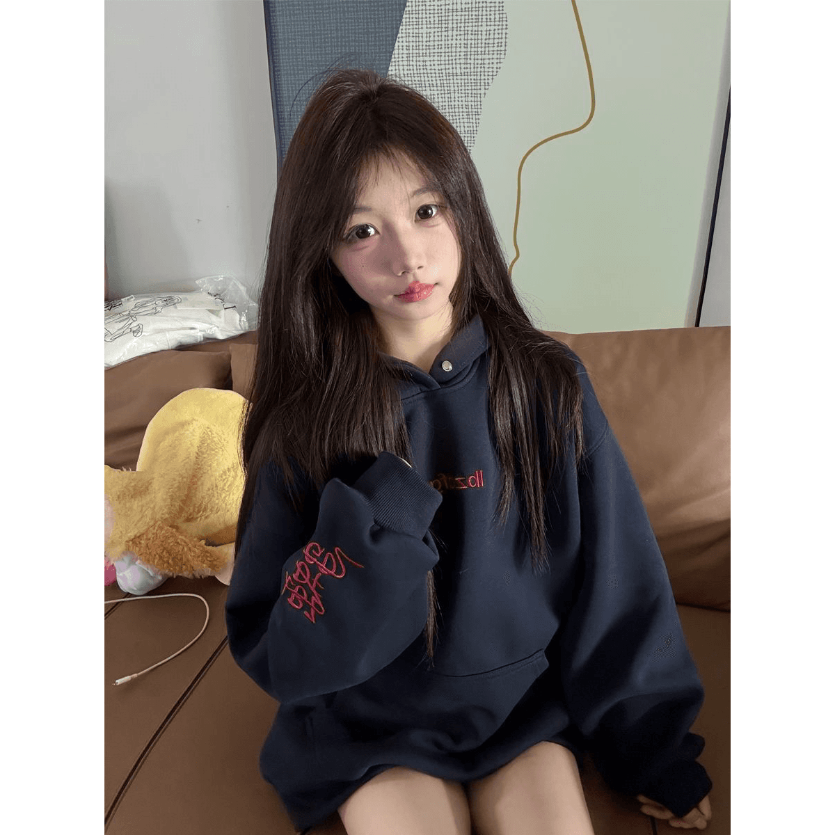 얇은 스타일 털이 있는 단추 자수 원본 솜씨 순수한 Mianhua 면 복합 후드티 이미지 5