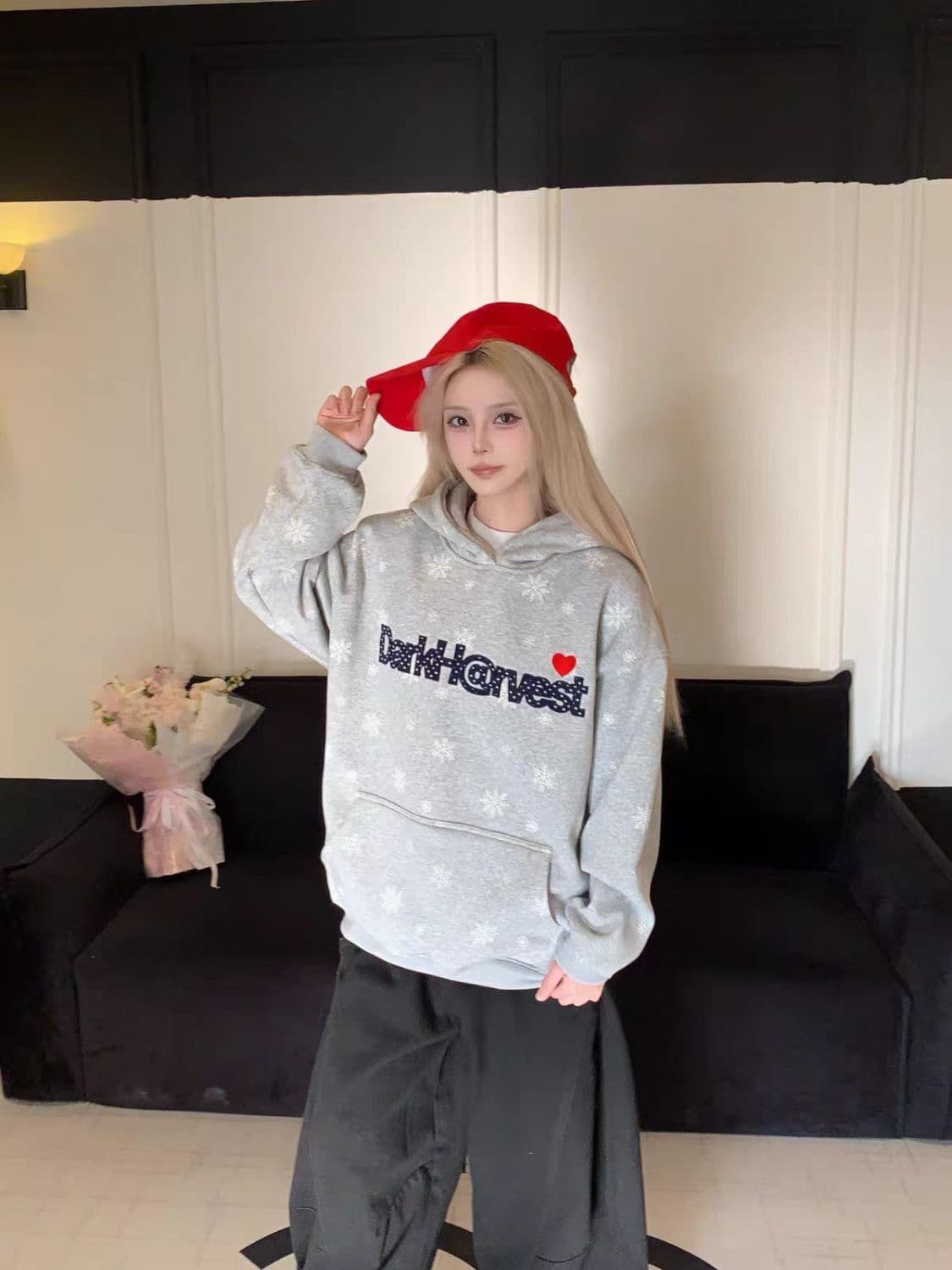 아메리칸 레트로 눈꽃 전체 인쇄 후드 티 스웨터 남녀 가을 겨울철 캐주얼 루즈핏 다용도 커플 긴팔 재킷 트렌디 이미지 2