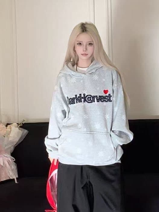 아메리칸 레트로 눈꽃 전체 인쇄 후드 티 스웨터 남녀 가을 겨울철 캐주얼 루즈핏 다용도 커플 긴팔 재킷 트렌디 상세 이미지 2