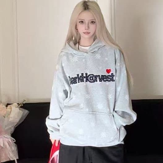 아메리칸 레트로 눈꽃 전체 인쇄 후드 티 스웨터 남녀 가을 겨울철 캐주얼 루즈핏 다용도 커플 긴팔 재킷 트렌디 상세 이미지 5