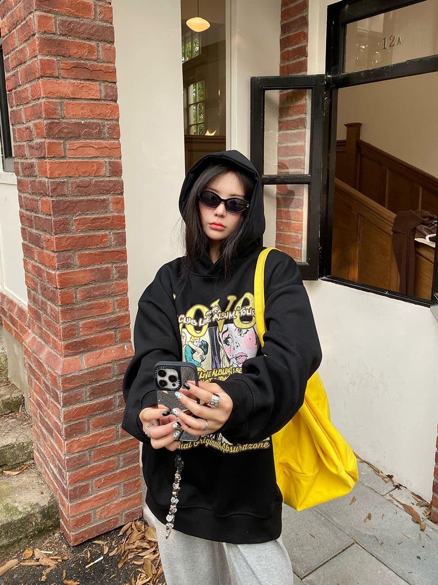 가을과 겨울 아메리칸 만화 프린트 후드 티 스웨터 여성 가을 겨울 털이 있고 두꺼운 루즈핏 작은 대중 커플 모자 셔츠 트렌디 이미지 2