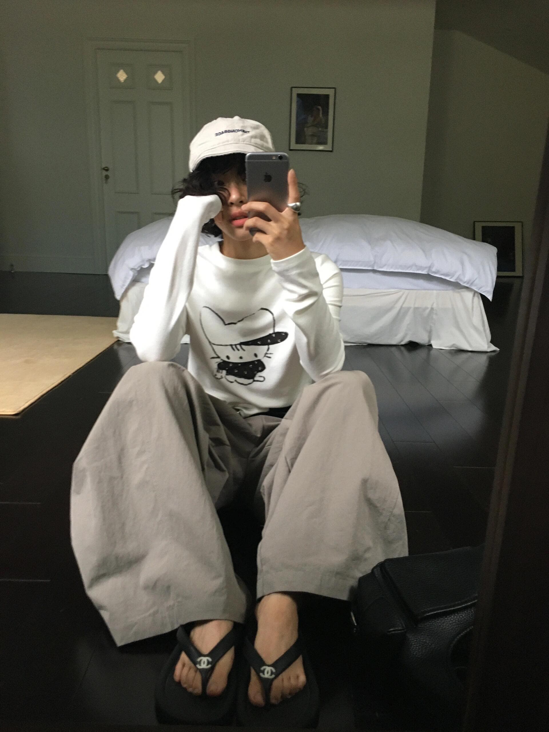 한 부서 순면 라운드 넥 몸매 가꾸기 프린트 긴팔 프린트 티셔츠 이미지 4